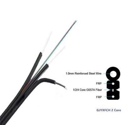 Cabo pendente 2 da fibra ótica exterior do núcleo FTTH com membro de força de FRP
