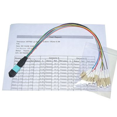 Fanout personalizado da fibra 0.9mm do LC do homem do núcleo MPO do conjunto de cabo 12 da fibra