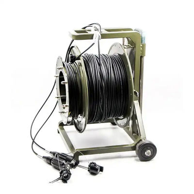 Carrete de cabo de fibra óptica retrátil portátil com comprimento 100M 200M 500M Cordão de parche de fibra óptica tática blindada